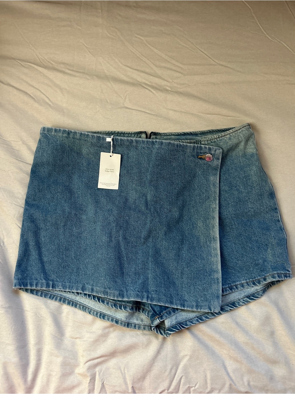 Denim Wrap Skort Shorts in Blue